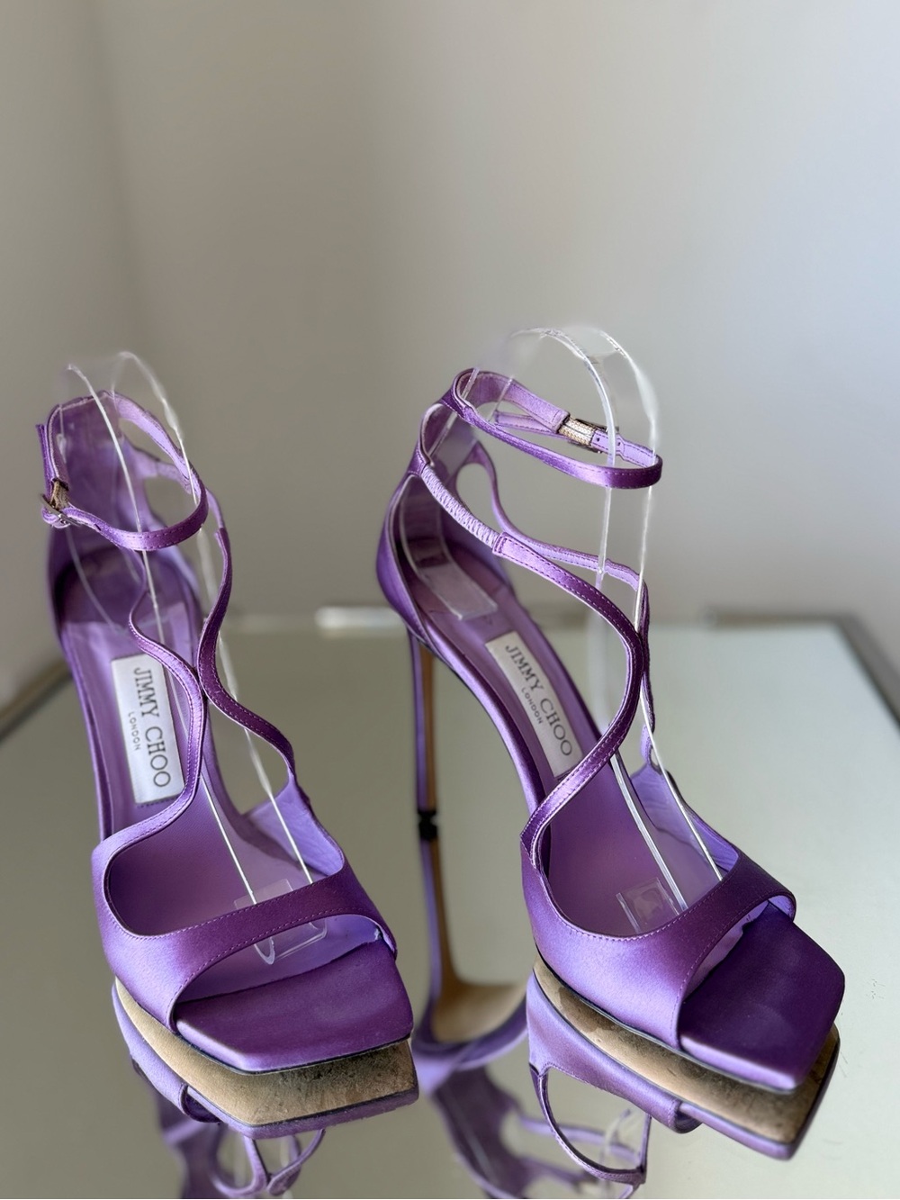 Like new JIMMY CHOO Azia 110 Wisteria Satin Sandals 37.5 - Picture 6 of 15